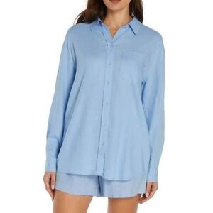 New GAP Women's Large Blue Linen Blend Button Down Shirt
